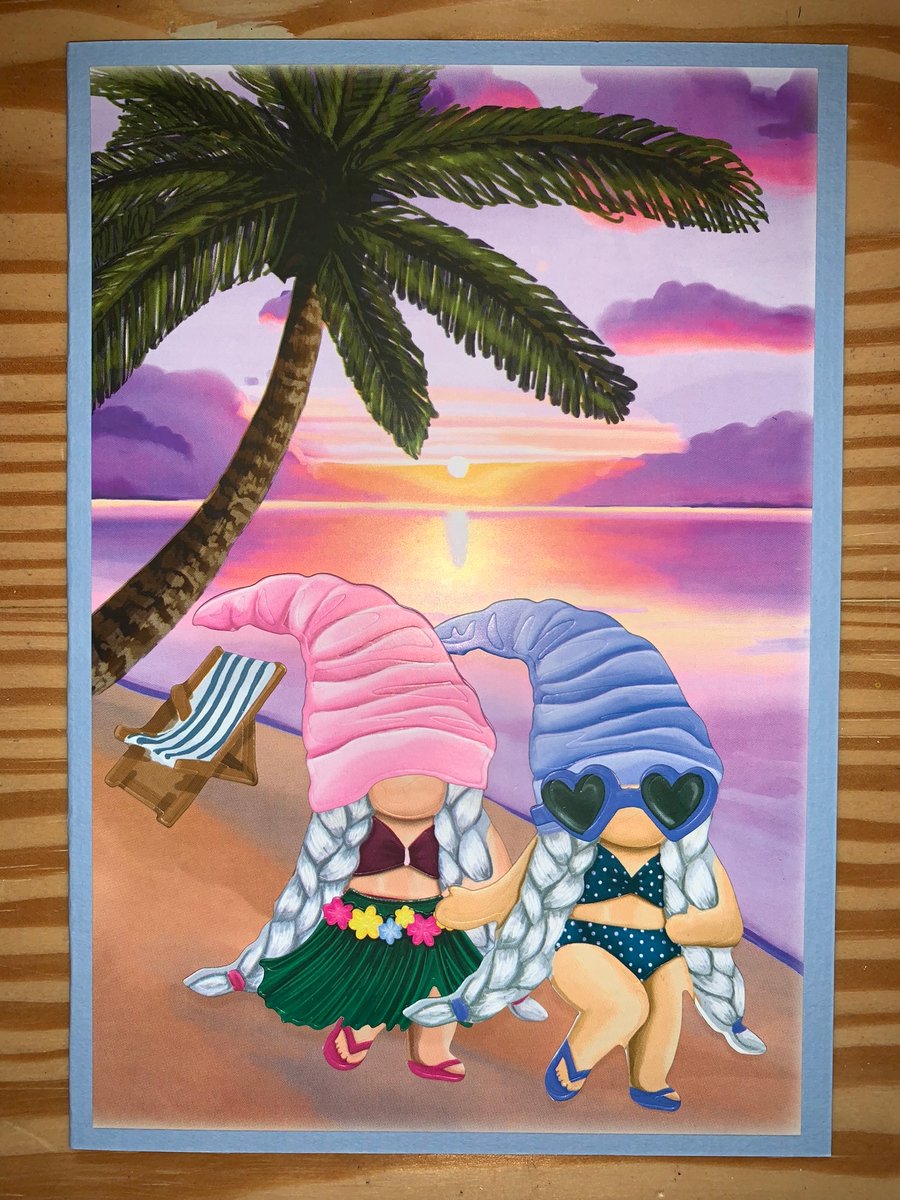 Fun Summer Girly Gnomes A5 Greetings Card