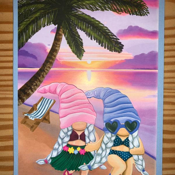 Fun Summer Girly Gnomes A5 Greetings Card