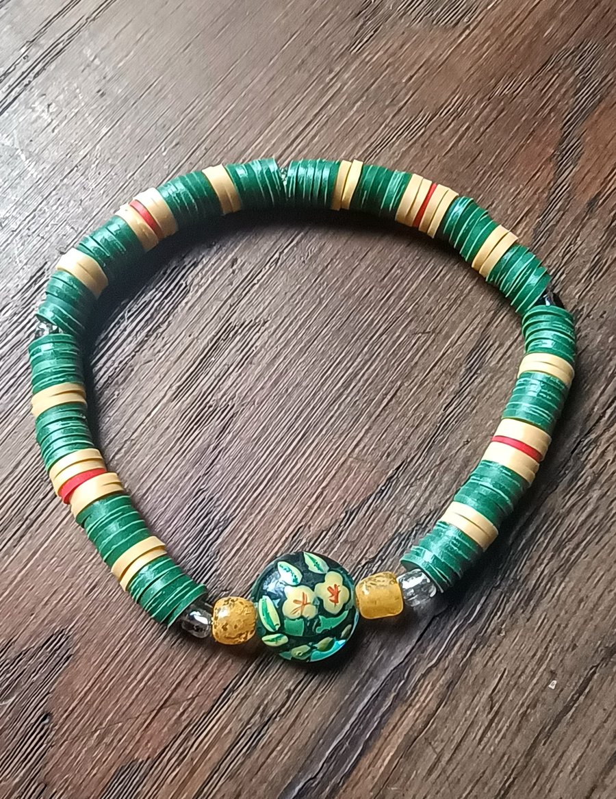"Le Jardin" - Stretchy clay polymer and bead fashion bracelet