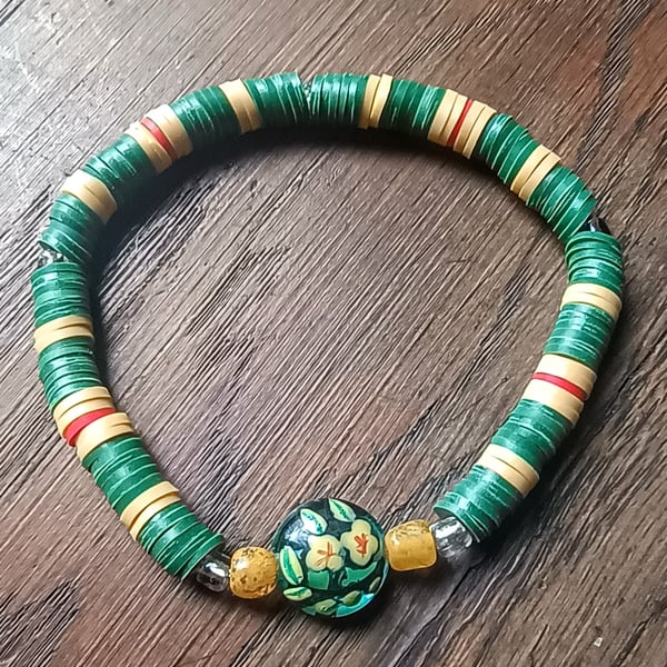 "Le Jardin" - Stretchy clay polymer and bead fashion bracelet