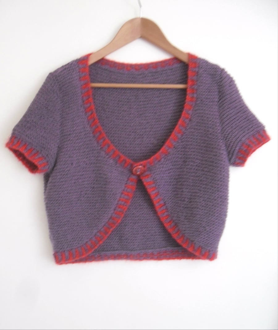 Purple Cotton Cardigan , Feminine bolero , shrug