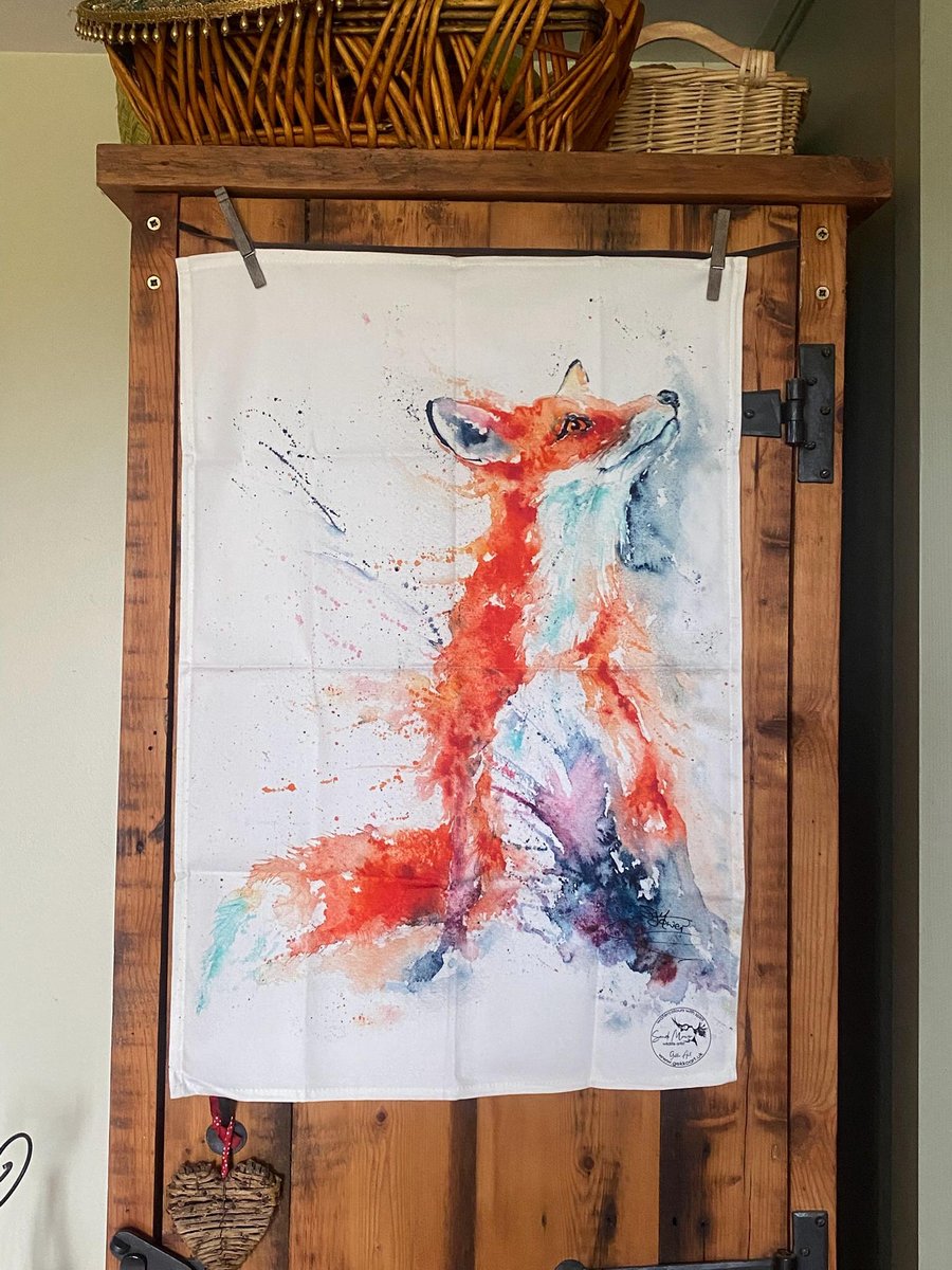 Foxy Vixen Tea Towel, Wildlife Art Tea Towel, 100% Cotton, Kitchen Dish Towel, W