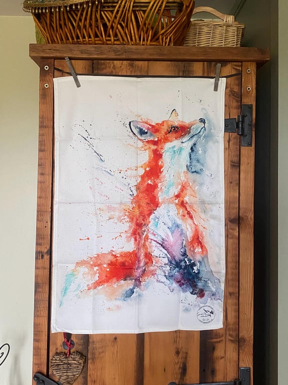 Foxy Vixen Tea Towel, Wildlife Art Tea Towel, 100% Cotton, Kitchen Dish Towel, W