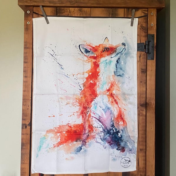 Foxy Vixen Tea Towel, Wildlife Art Tea Towel, 100% Cotton, Kitchen Dish Towel, W