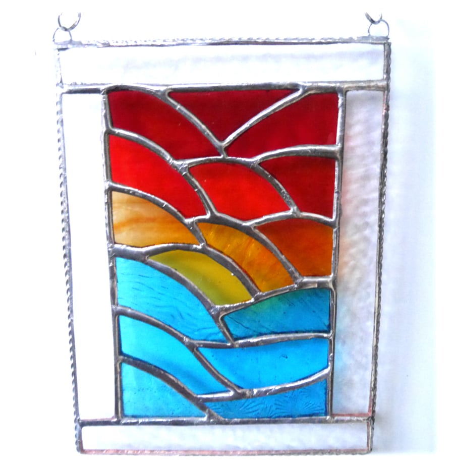 SOLD 240526 Sunset Ripples Stained Glass Suncatcher Handmade British