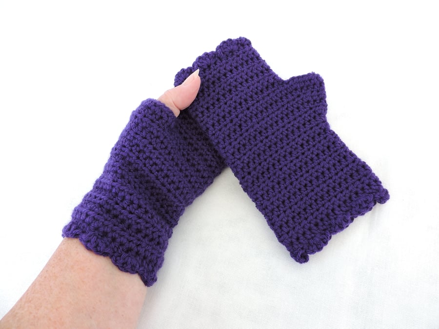 Fingerless Mittens Crocheted in Acrylic Yarn Purple