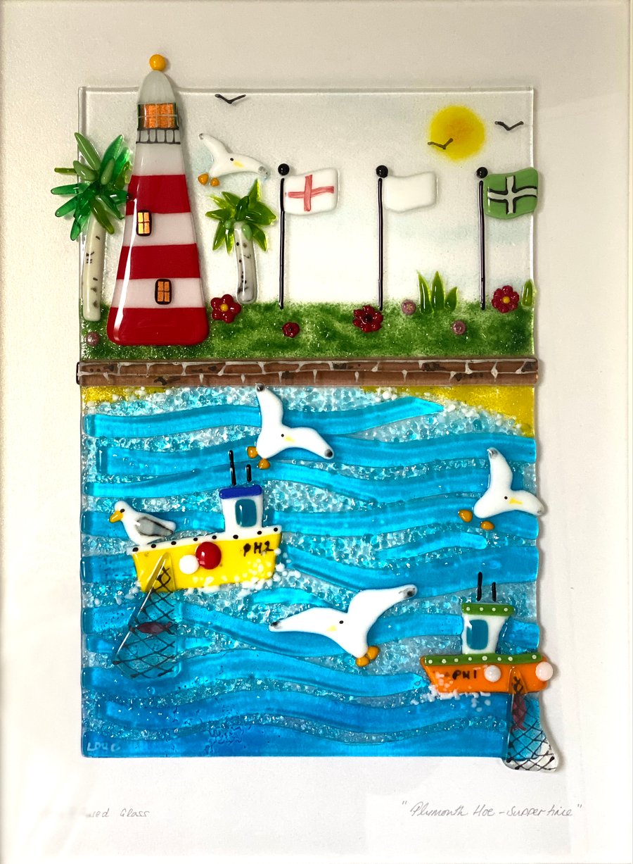 Plymouth hoe - fused glass landscape picture