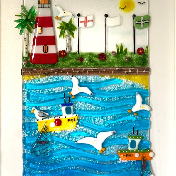 Plymouth hoe - fused glass landscape picture