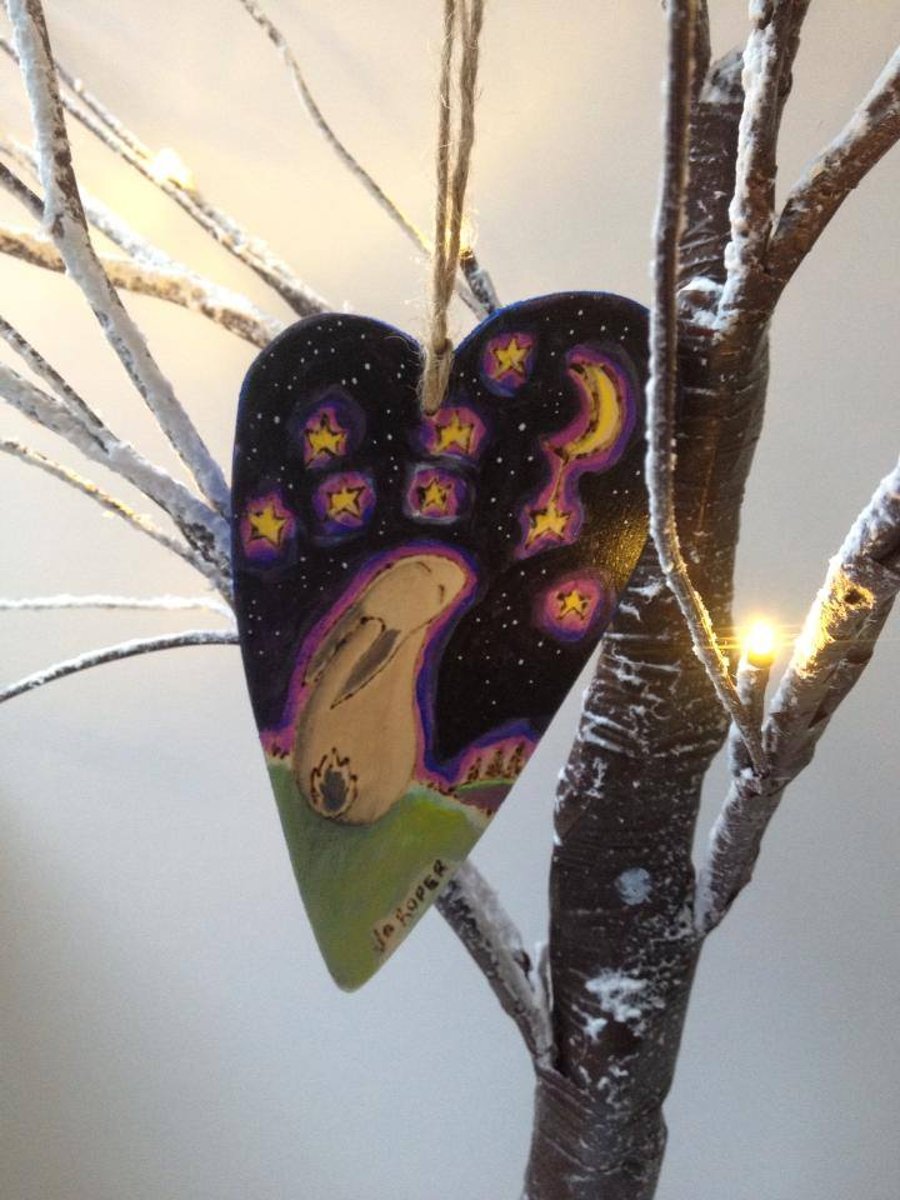 Valentine Bunny Original painting Painted Heart by Jo Roper