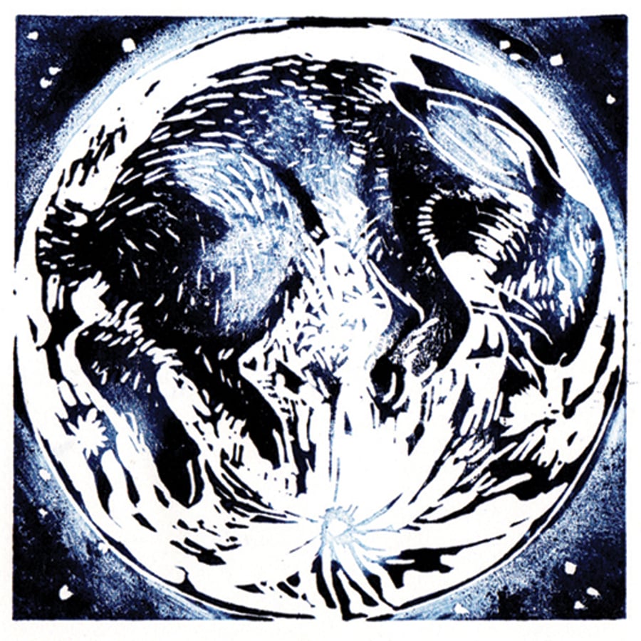 'Blue Moon Rabbit' Lino Print