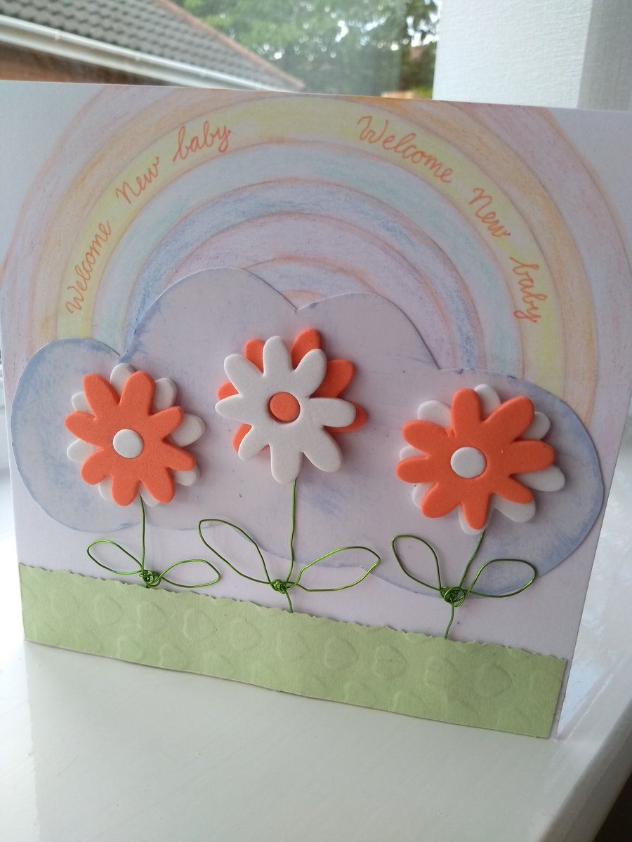 Unisex personalised rainbow new baby card