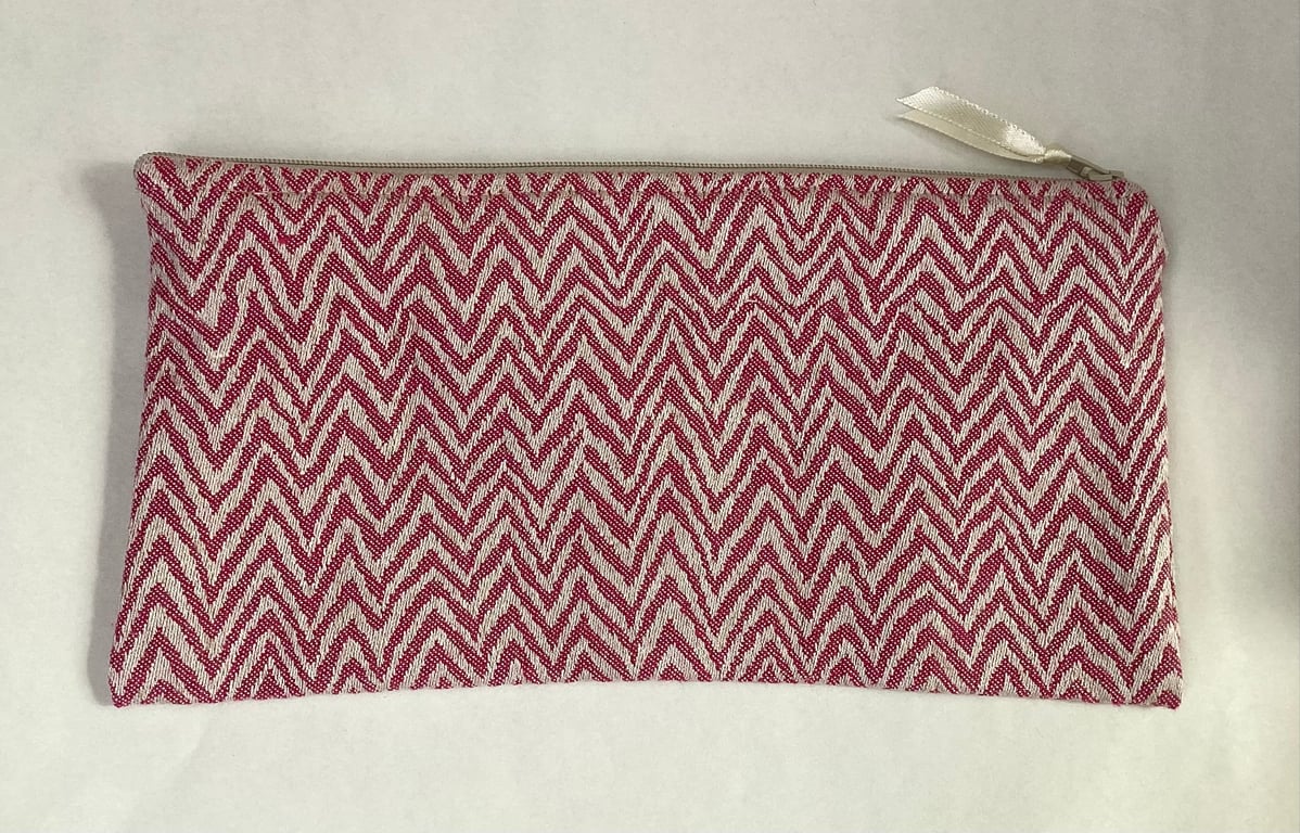 Zipped make up bag or pencil case, linen feel fabric