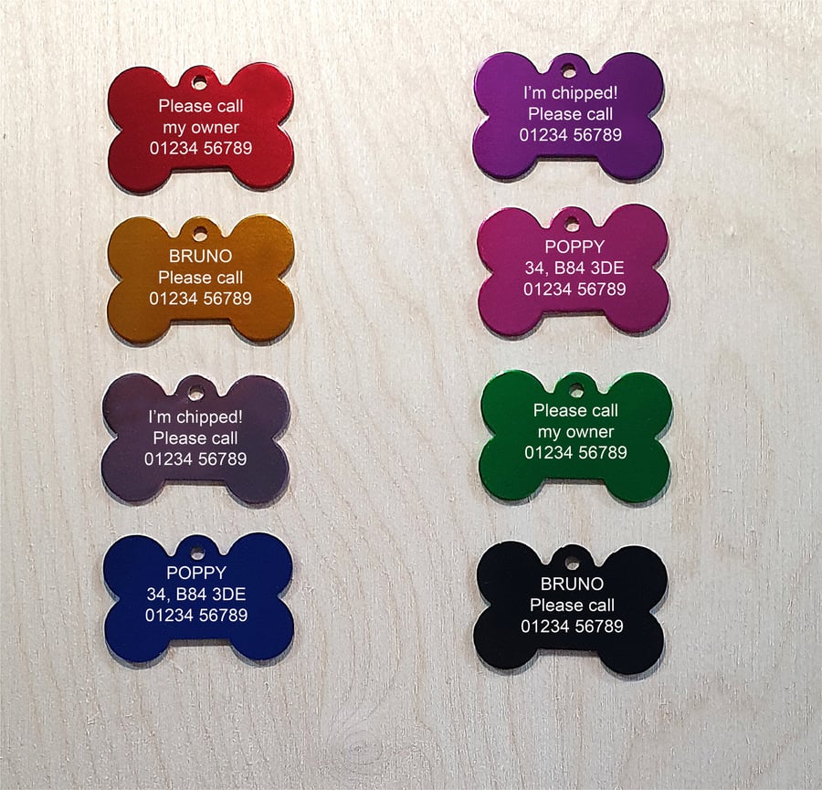 Personalised Metal Dog Cat ID Tag for Collar - Engraved - 8 Colours - Split Ring