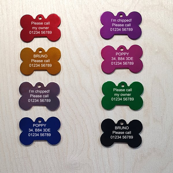 Personalised Metal Dog Cat ID Tag for Collar - Engraved - 8 Colours - Split Ring