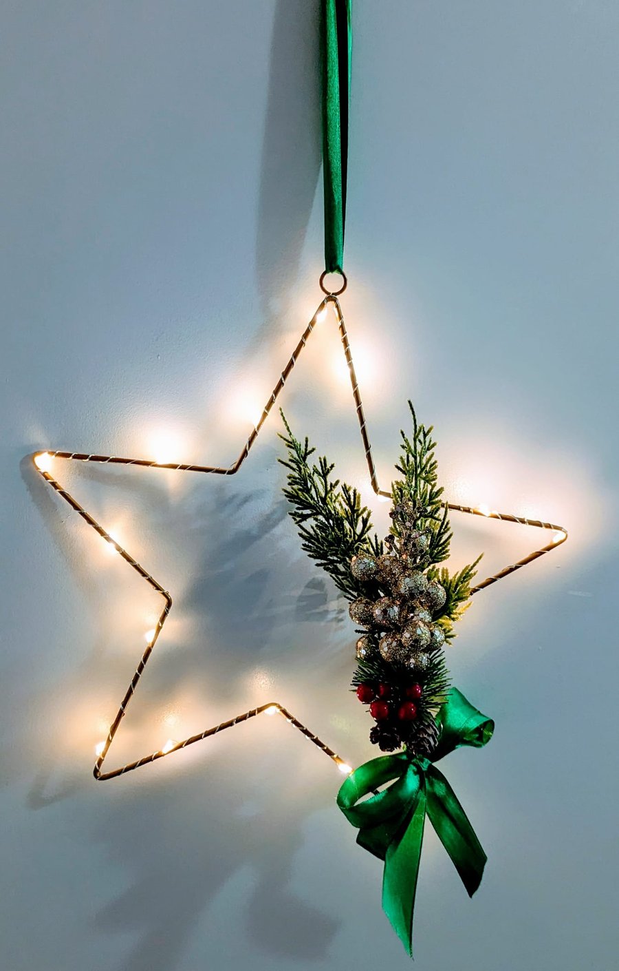 Light up star Christmas wreath hanging decoration handmade Home decor Festive