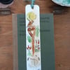 'Gardeners book mark'  Hand drawn and painted bookmark with silk ribbon '
