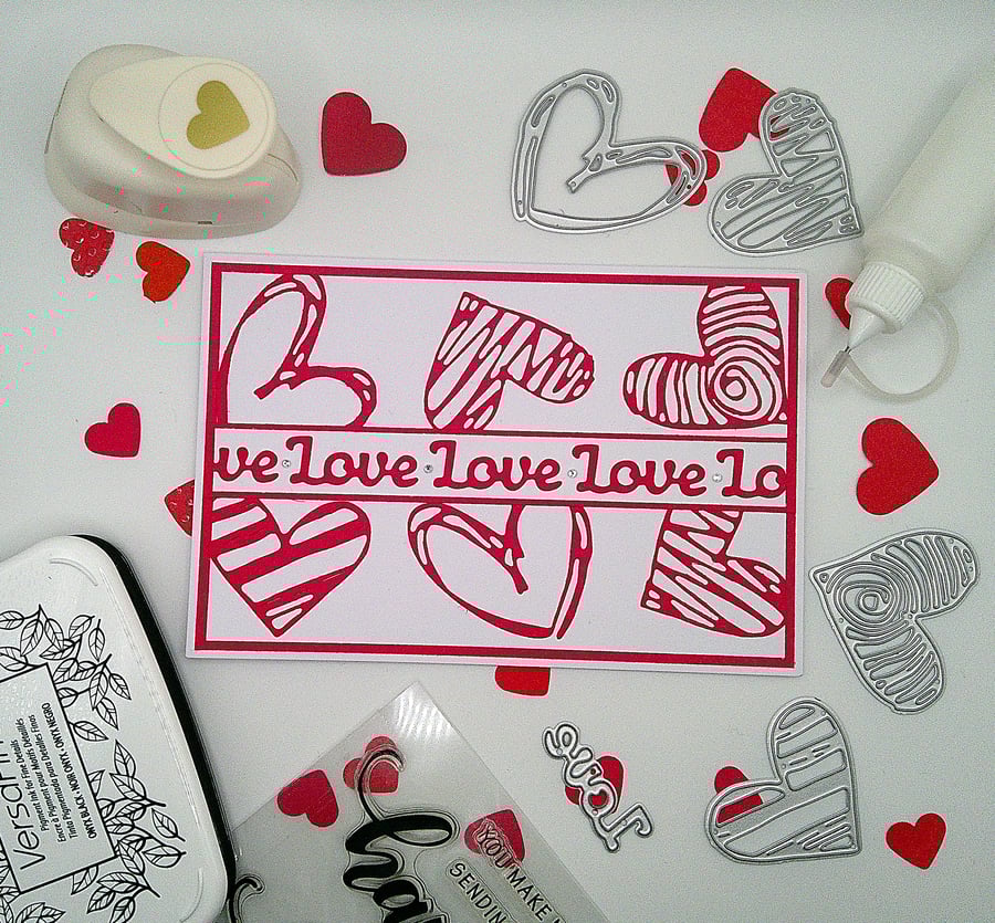Sketched Hearts, Red and White, Handmade Valentine Love Card