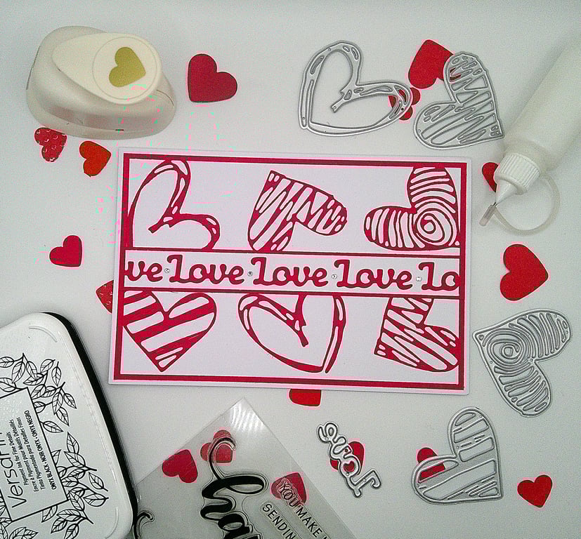 Sketched Hearts, Red and White, Handmade Valentine Love Card