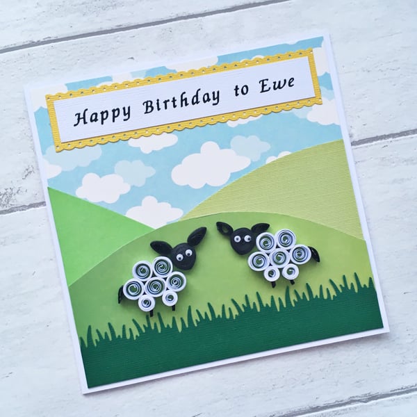 Birthday card - quilled sheep - boxed card option