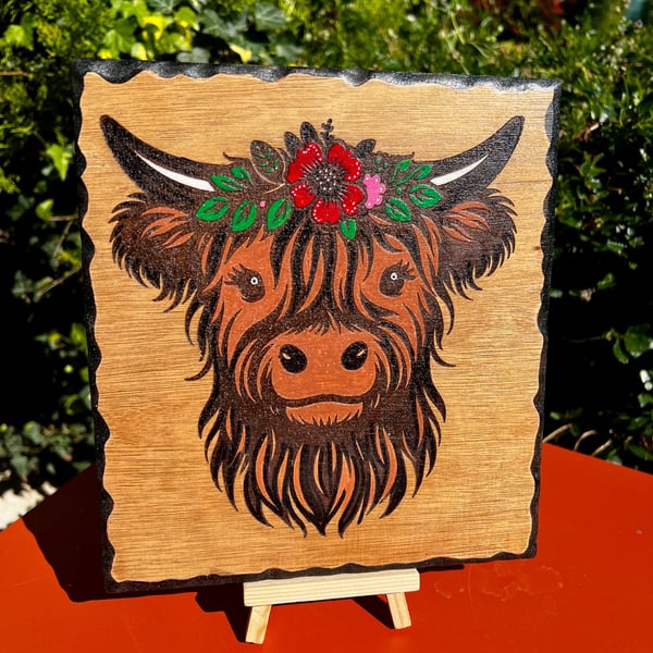 Highland cow bespoke wooden plaque 
