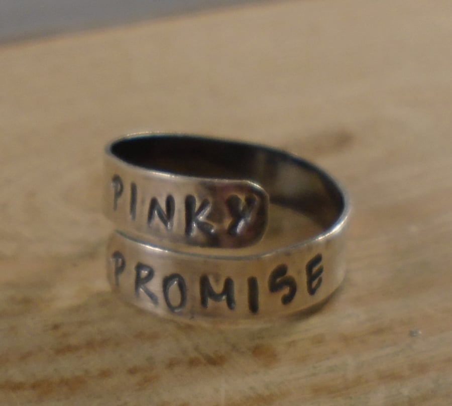 Sterling Silver Stamped 'Pinky Promise' Adjustabel Ring