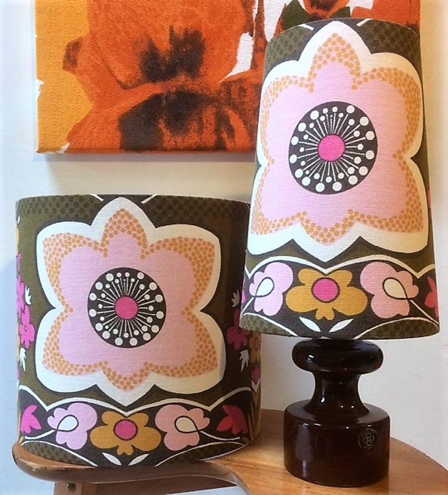 Retro Pink Floral Lampshade 70s 60s Grace Sullivan GARRICK vintage fabric