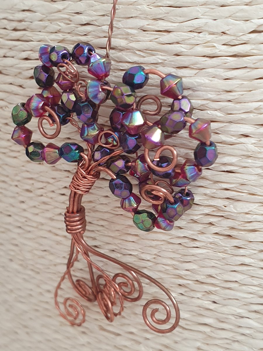 Copper Wire Crystal Autumn Acer Tree Pendant Necklace