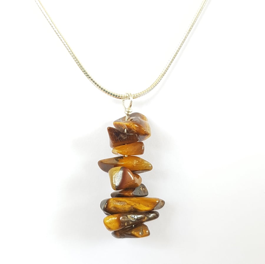Tiger's Eye Drop Pendant Necklace - Smooth Chipped
