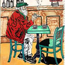 Lonely Man Smoking in Café – Mixed Media Storytelling Art