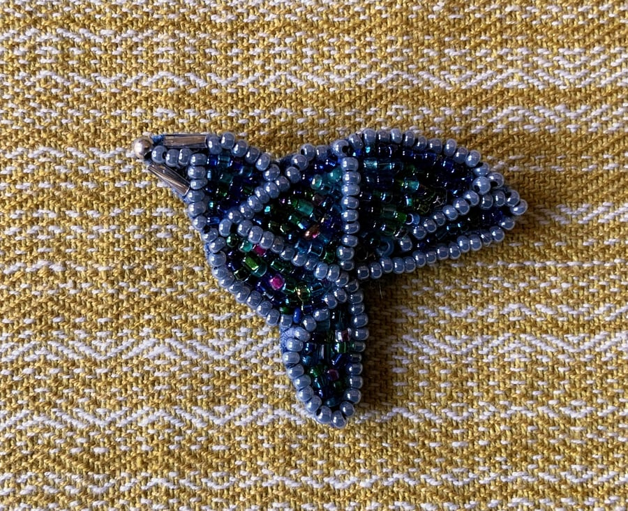 Origami Crane Bird Beaded Brooch.