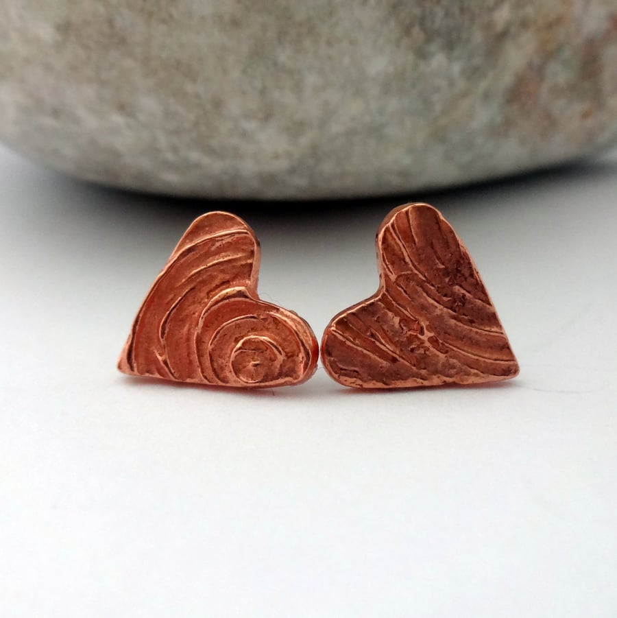 Swirly Copper Heart Studs