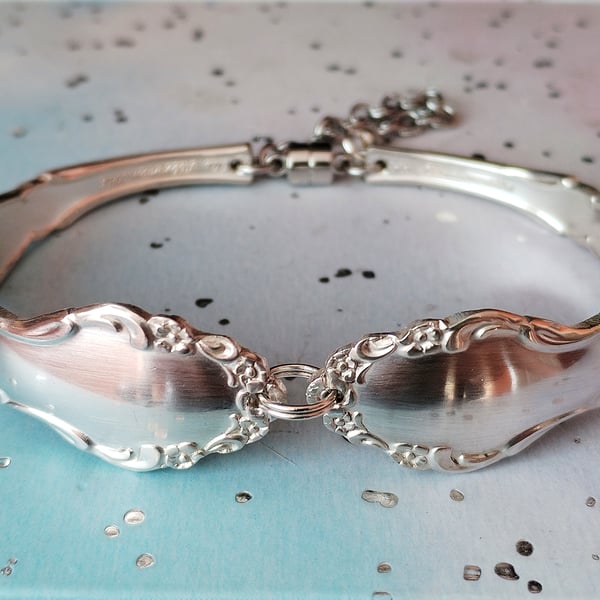 Handmade silver plated spoon handle bracelet. 