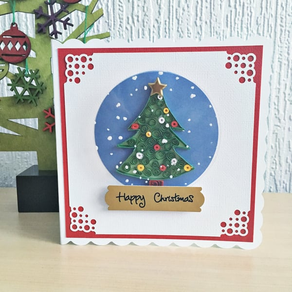 Personalised Christmas card - quilled tree snow globe