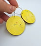 Bright yellow large wooden hooped dangly earrings - Image 1