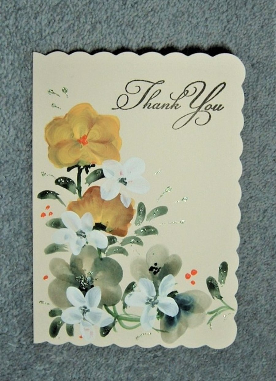 HAND painted floral Thank you card ( ref F 439)