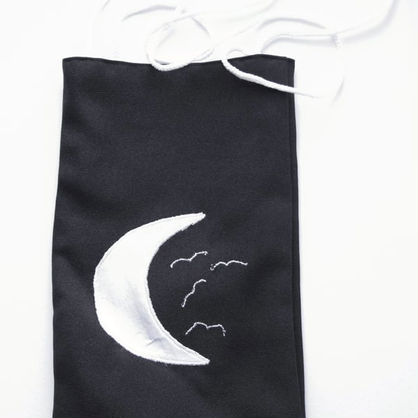 Trick or Treat Goodie Bag, Lined, with Appliqued Moon and Bats, and Cord Handles