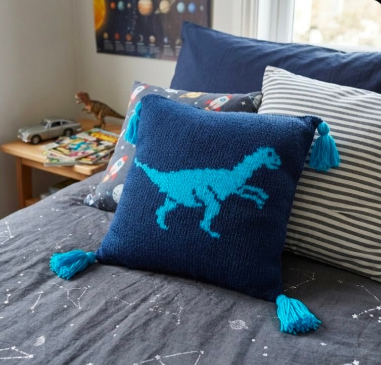Dinosaur Pillow Velociraptor Knitting Pattern, Cushion Digital Knitting Pattern