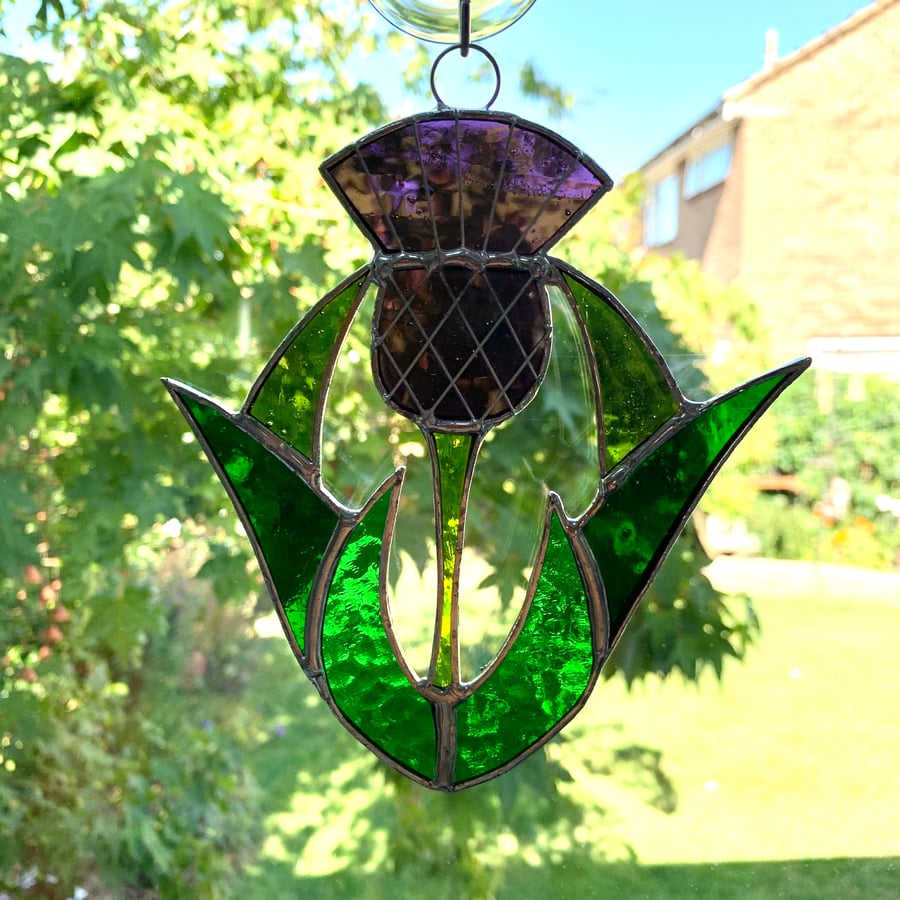 Stained Glass Thistle - Handmade Hanging Window Decoration 