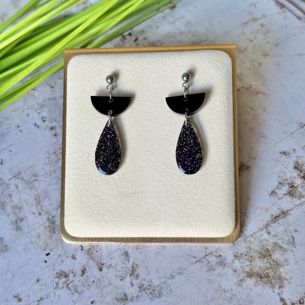 Black Acrylic Marble and Glitter Elegant Drop earrings