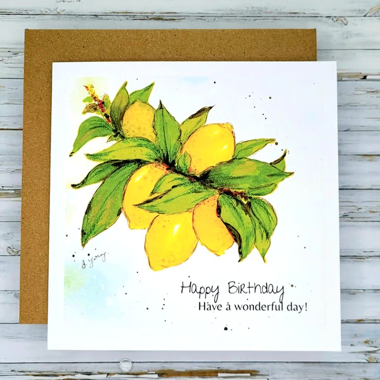 Lemons Birthday Card - blank inside, lemon leaves branch
