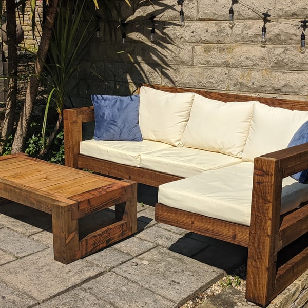 Rustic-Industrial Solid Wood Garden Sofa & Table Patio Set