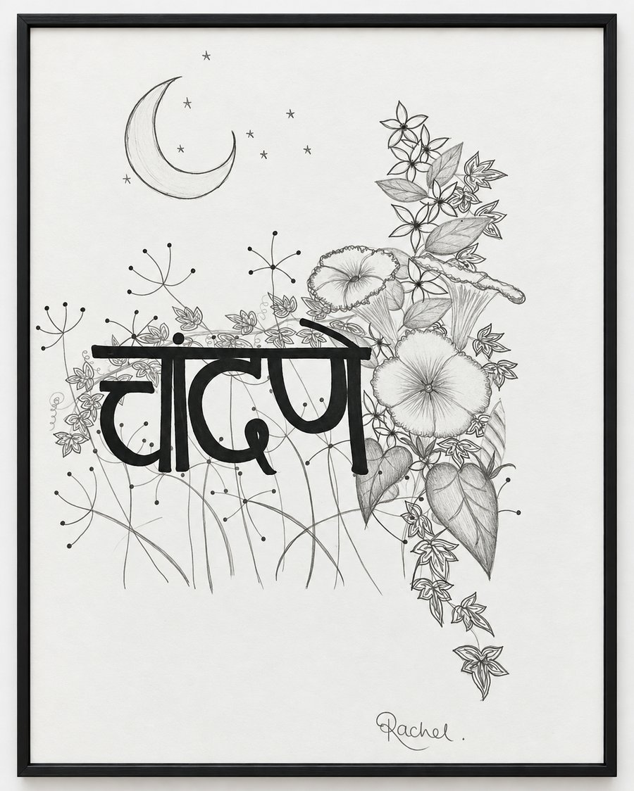 Moonlight - Original Botanical Pencil Drawing - Celestial Gothic Wall Art