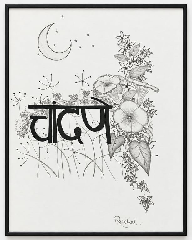 Moonlight - Original Botanical Pencil Drawing - Celestial Gothic Wall Art