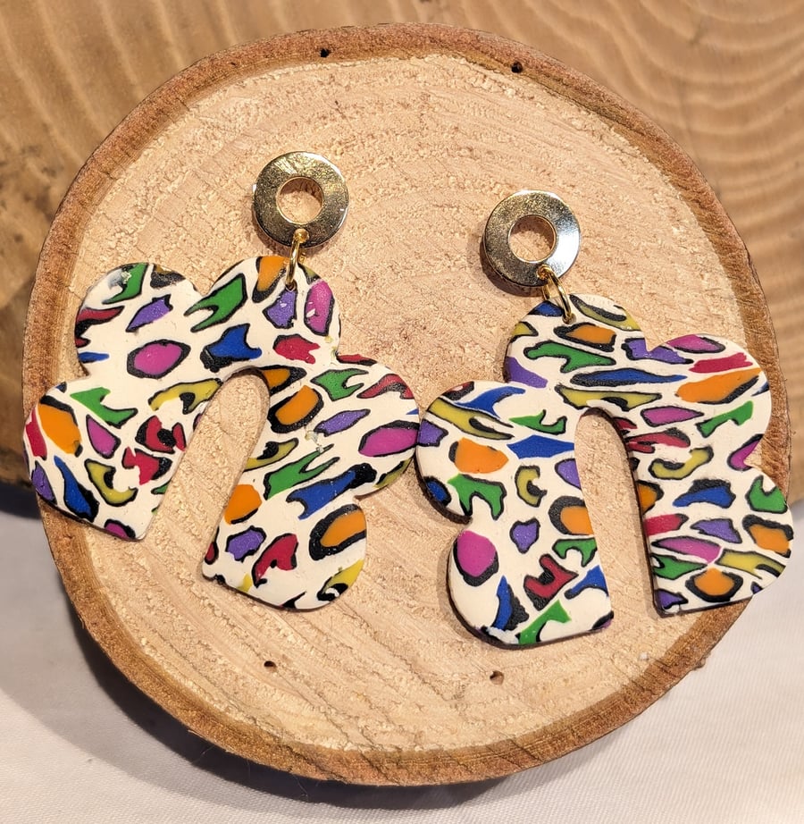 Rainbow leopard large dangle earrings 