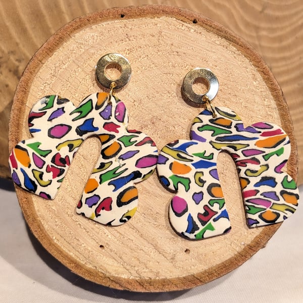 Rainbow leopard large dangle earrings 