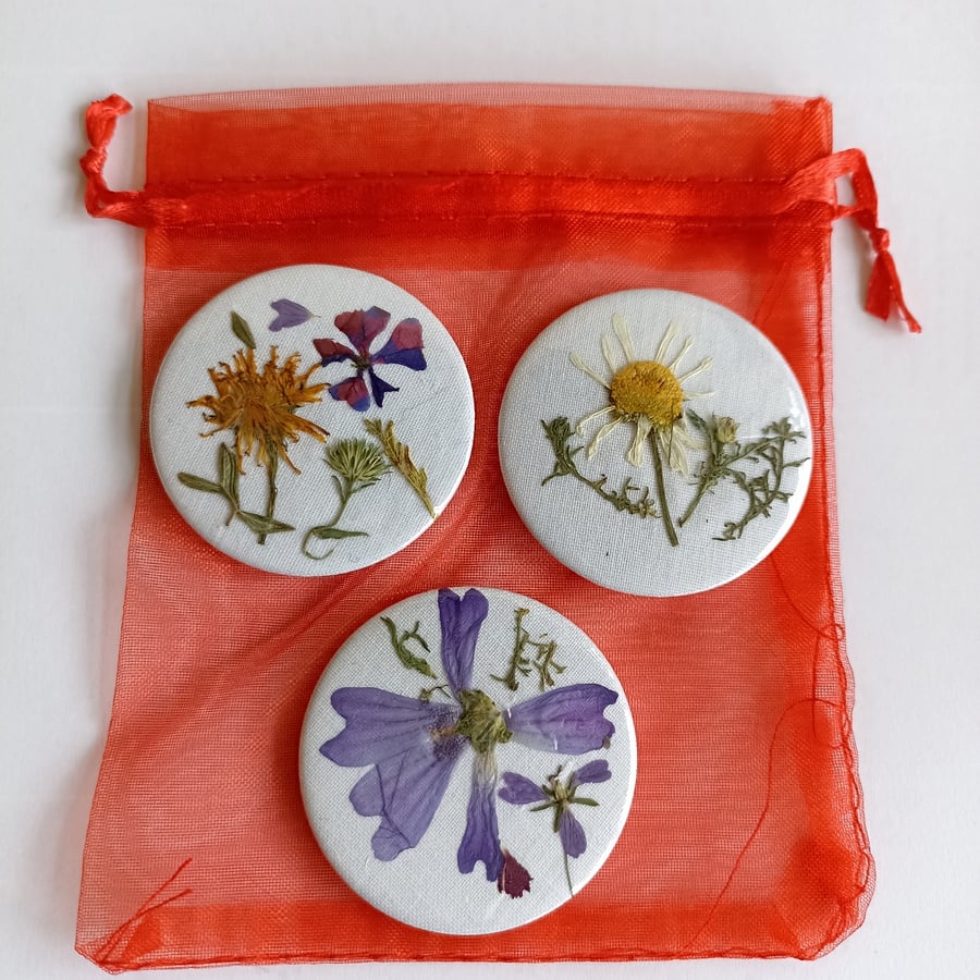 Dried Wild Flower Art Magnets 