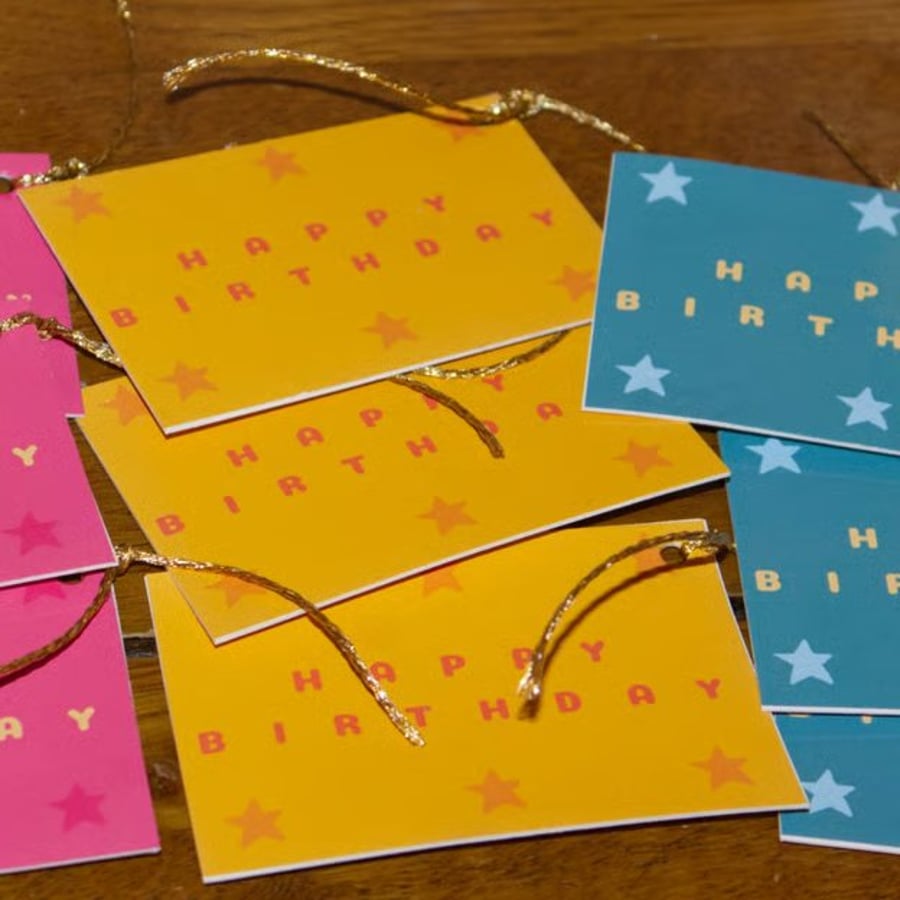 9 'Happy Birthday' Star gift tags