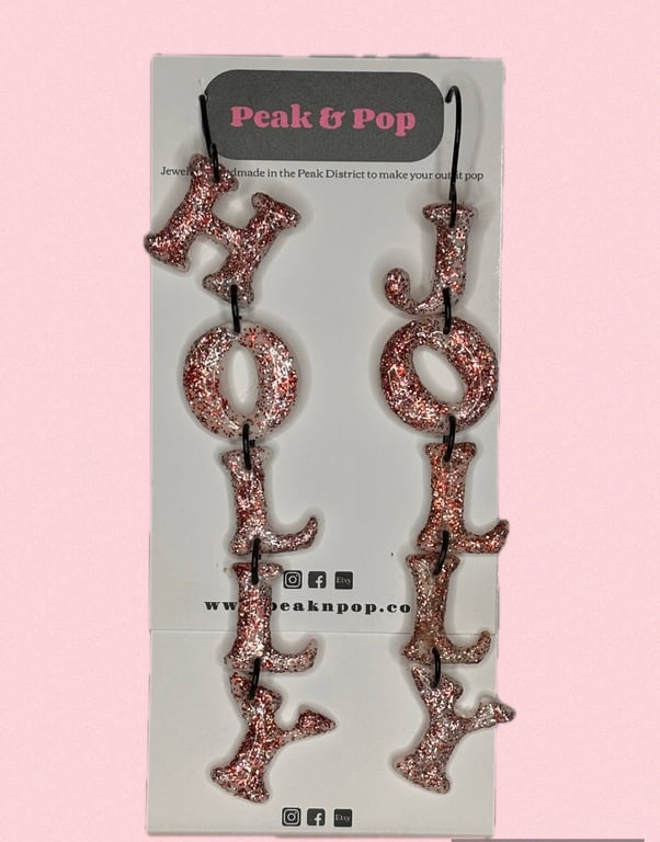 Red and SIlver Glitter Holly Jolly Christmas Statement Earrings 