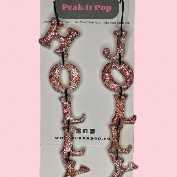 Red and SIlver Glitter Holly Jolly Christmas Statement Earrings 