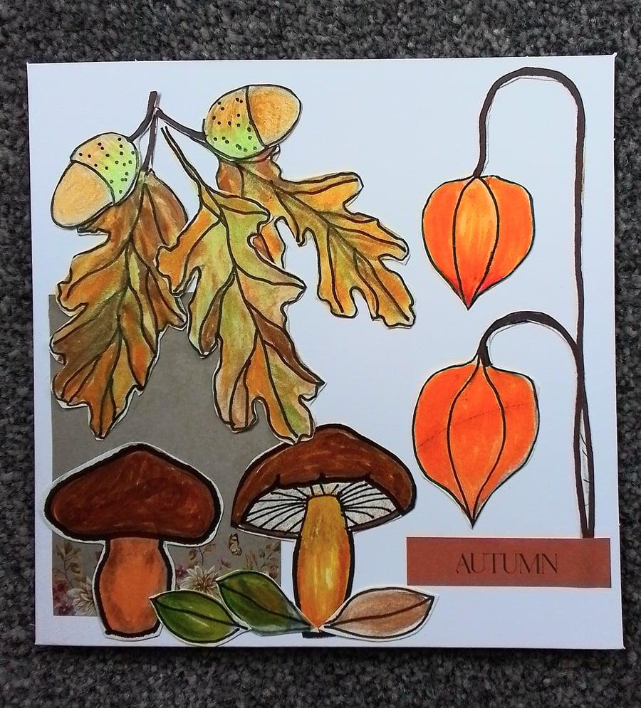 Cut paper collage autumn greetings card